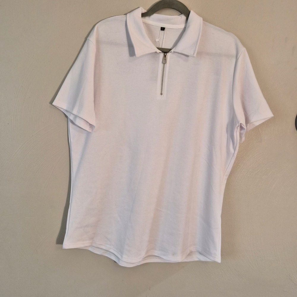 URRU Mens White Quarter Zip Polo Shirt Short Sleeve Stretch Size L NWT Golfcore